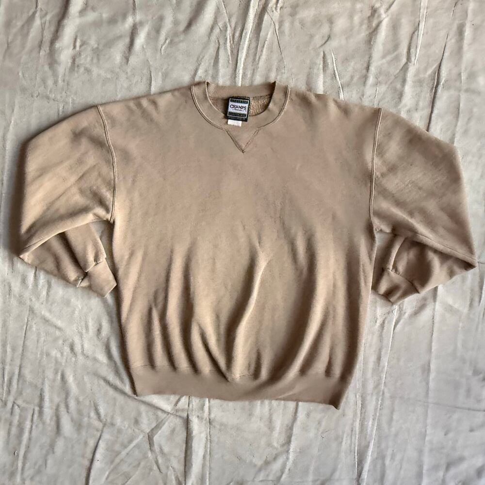 Vintage 90s Russell Athletic Champs Crewneck Sweatshirt XL Blank Tan V-Stitch